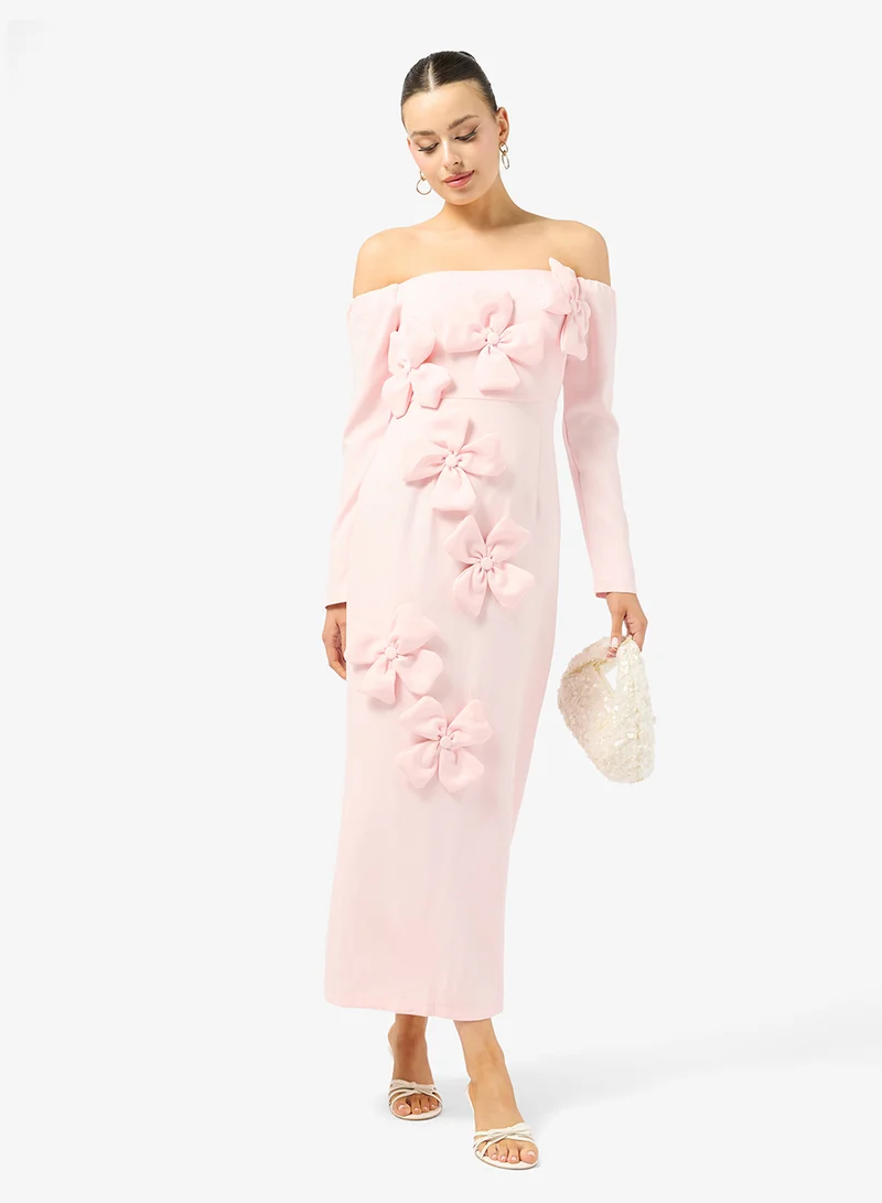 Ginger Boutique Off Shoulder 3D Floral Detail Bodycon Dress